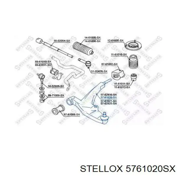 Важіль передньої підвіски нижній, правий 5761020SX Stellox