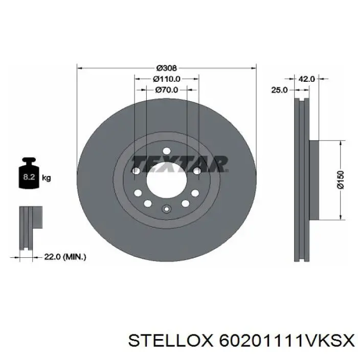 Диск переднього гальма Stellox 60201111VKSX ціна, від 47.82 USD