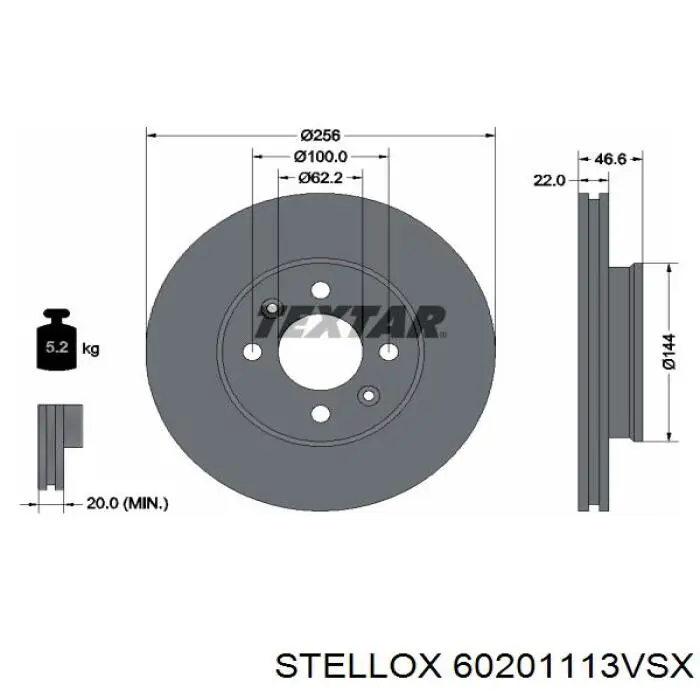 Диск гальмівний передній 60201113VSX Stellox