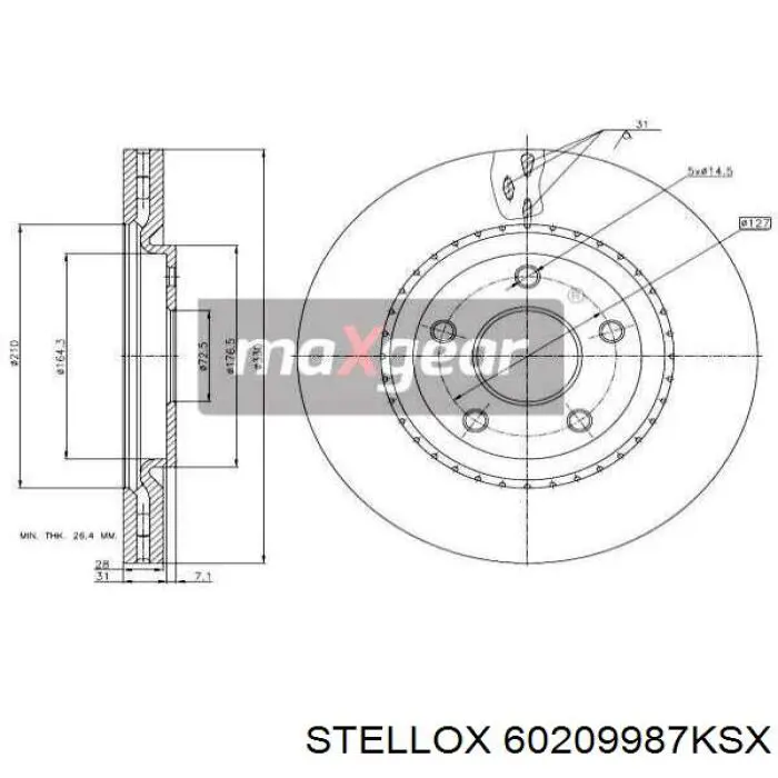 Диск переднього гальма Stellox 60209987KSX ціна, від 45.09 USD