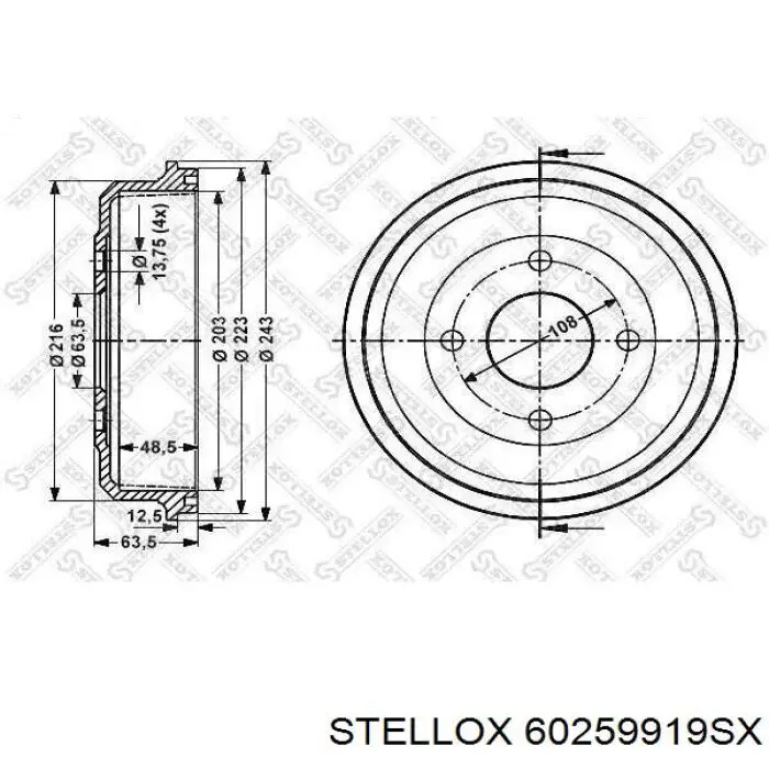 Барабан гальмівний задній 60259919SX Stellox