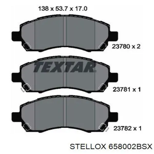 Колодки гальмівні передні, дискові 658002BSX Stellox