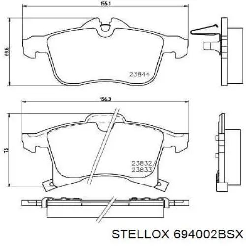 Передні тормозні колодки 694002BSX Stellox