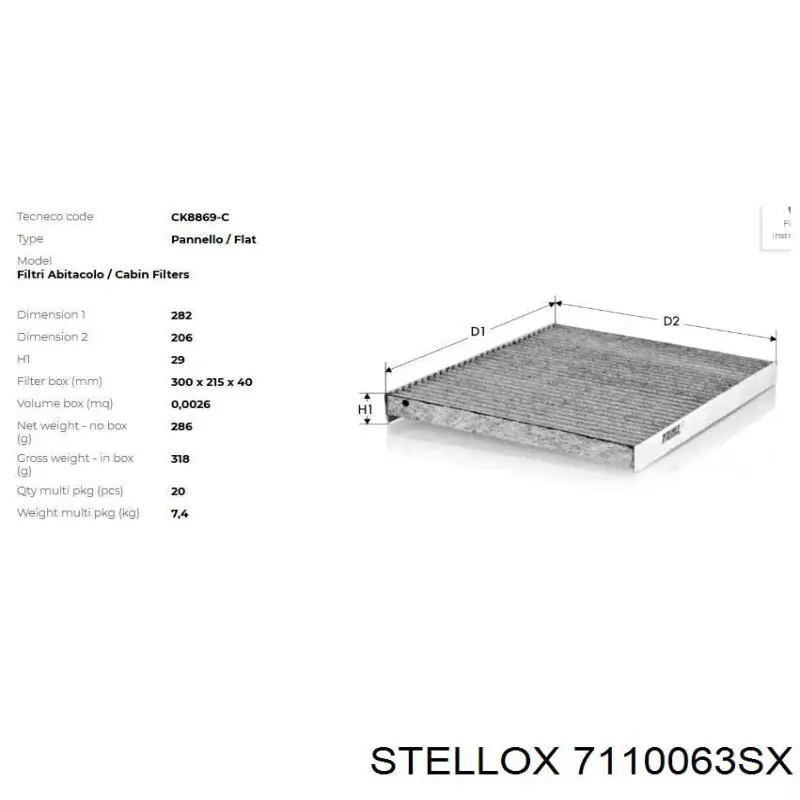 Купити 7110063SX Stellox Фільтр салону вугільний