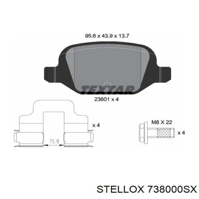 Задні гальмівні колодки Stellox 738000SX ціна, від 22.97 USD