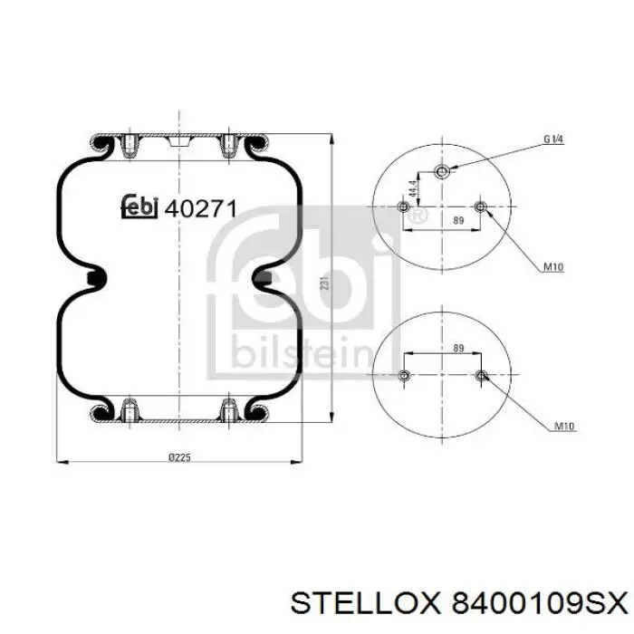 Пневмоподушка/Пневморессора моста 8400109SX Stellox