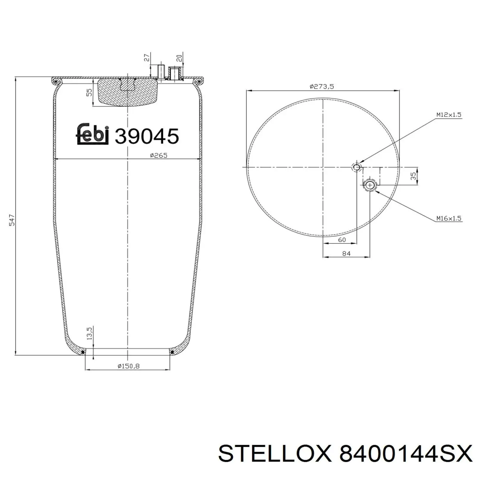 Пневмоподушка/Пневморессора моста 8400144SX Stellox