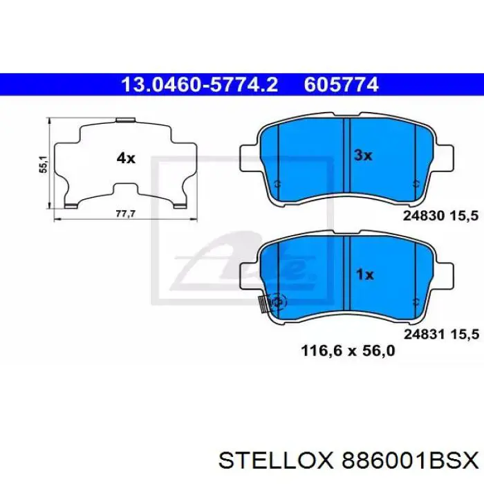 Тормозні колодки Stellox 886001BSX