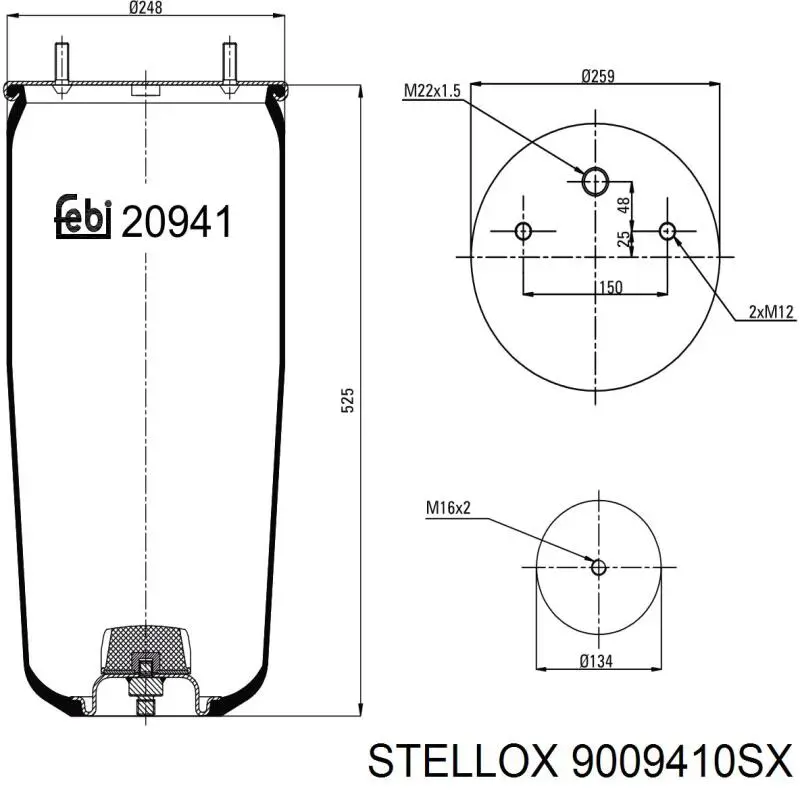 Пневмоподушка/Пневморессора моста 9009410SX Stellox