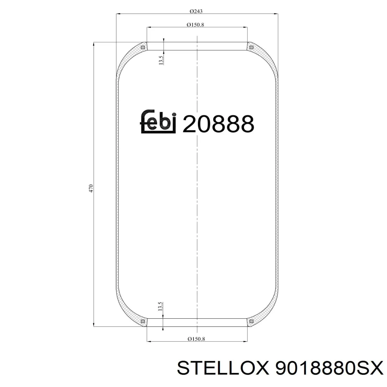 Пневмоподушка/Пневморессора моста переднього 9018880SX Stellox