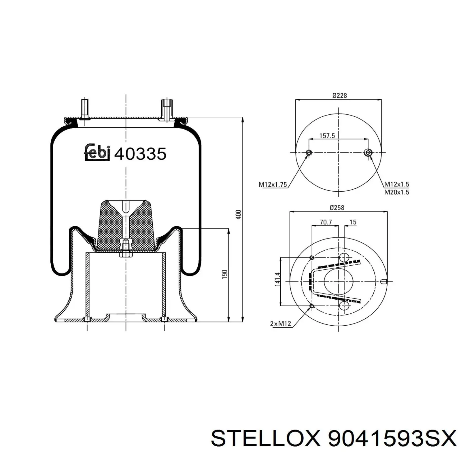 Пневмоподушка/Пневморессора моста 9041593SX Stellox