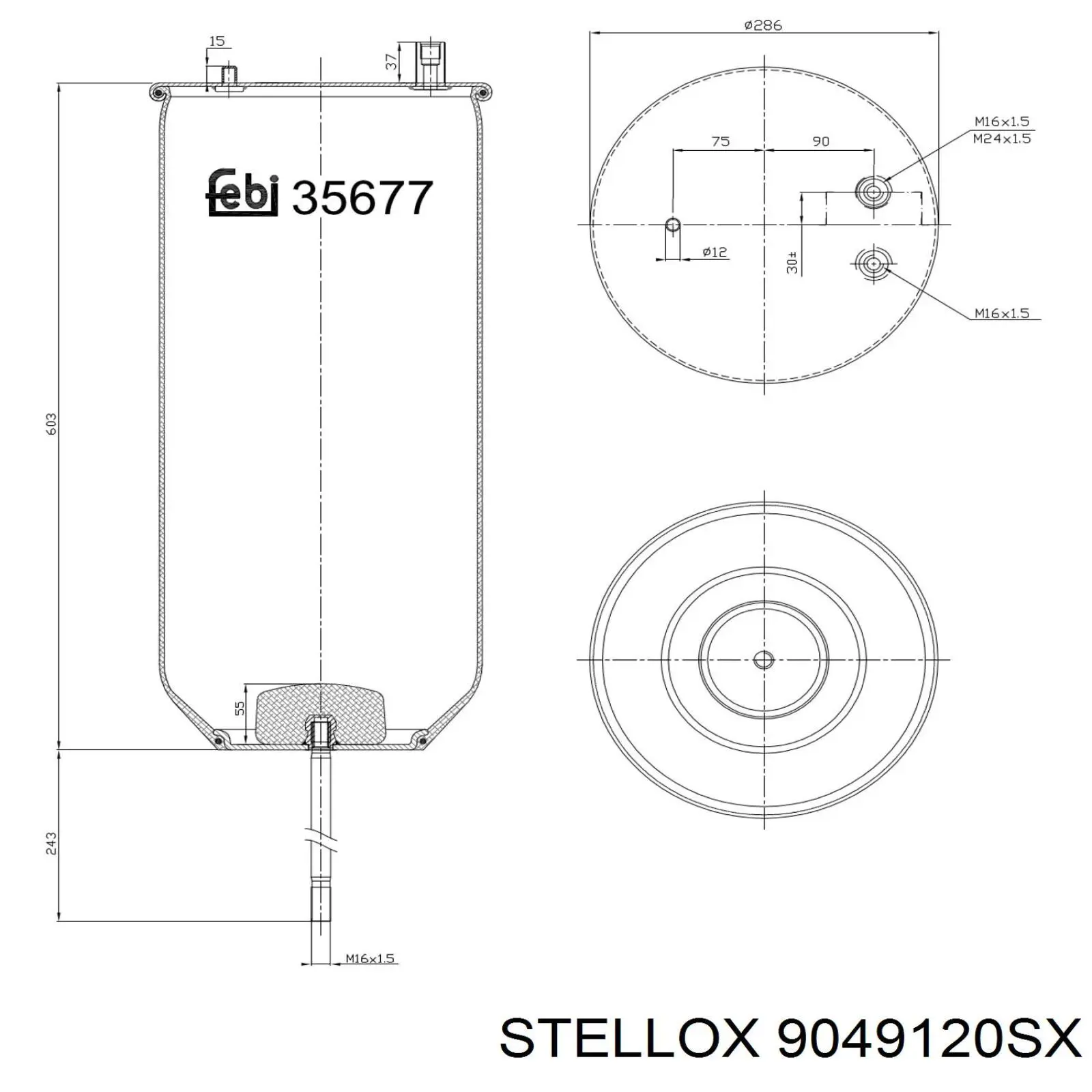 Пневмоподушка/Пневморессора моста 9049120SX Stellox