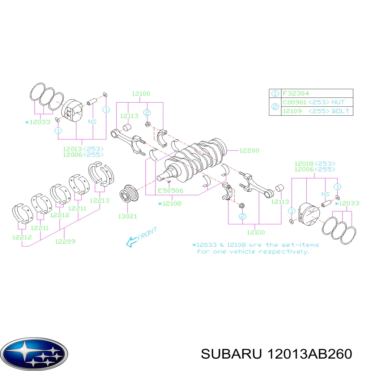 Поршень з пальцем без кілець, стандарт Subaru 12013AB260 ціна, від 51.27 USD