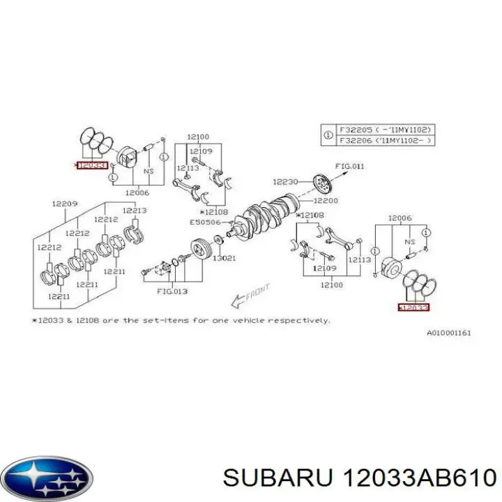 12033AB610 Subaru кільця поршневі комплект на мотор, std.