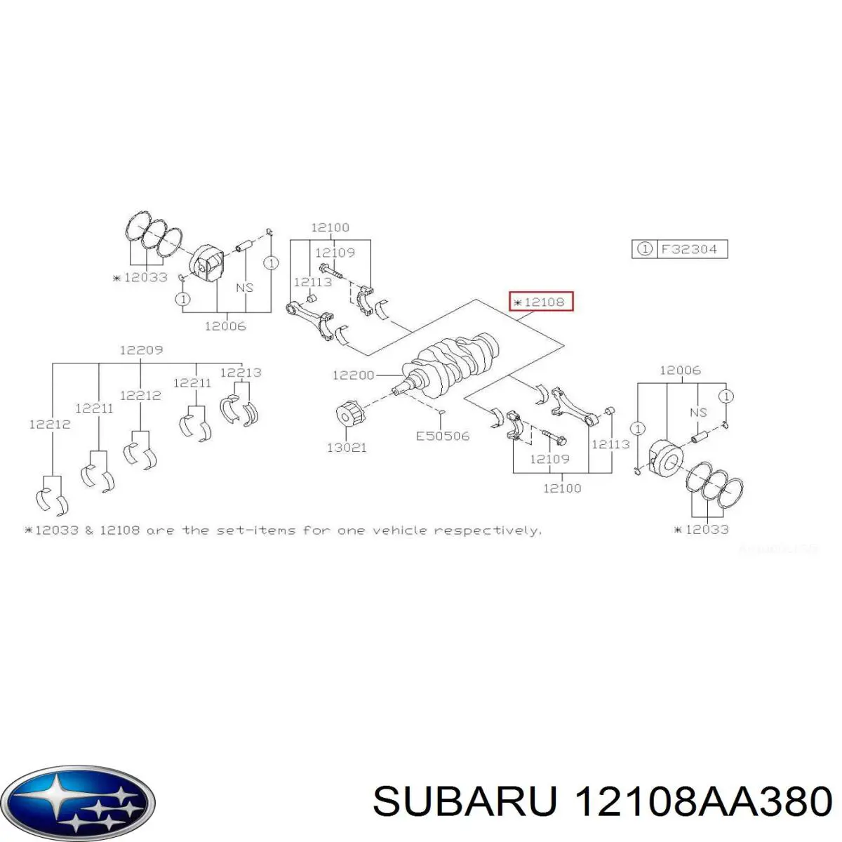 12108AA380 Subaru вкладиші колінвала, шатунні, комплект, стандарт (std)