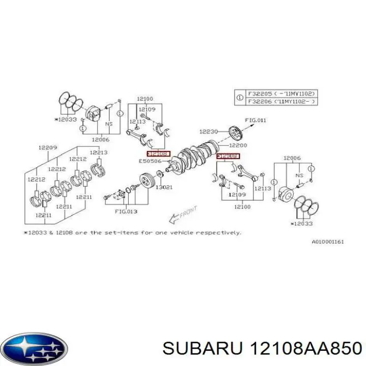 12108AA850 Subaru вкладиші колінвала, шатунні, комплект, стандарт (std)