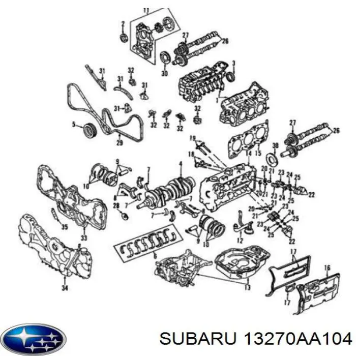 Прокладка клапанної кришки двигуна, комплект Subaru 13272AA104 ціна, від 16.79 USD