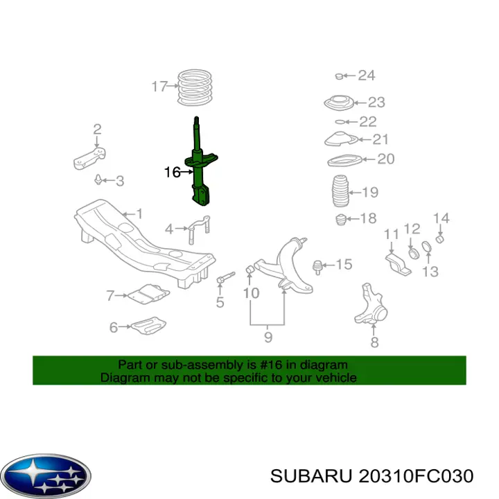 Амортизатор передньої підвіски, лівий Subaru 20310FC030 ціна, від 42.41 USD