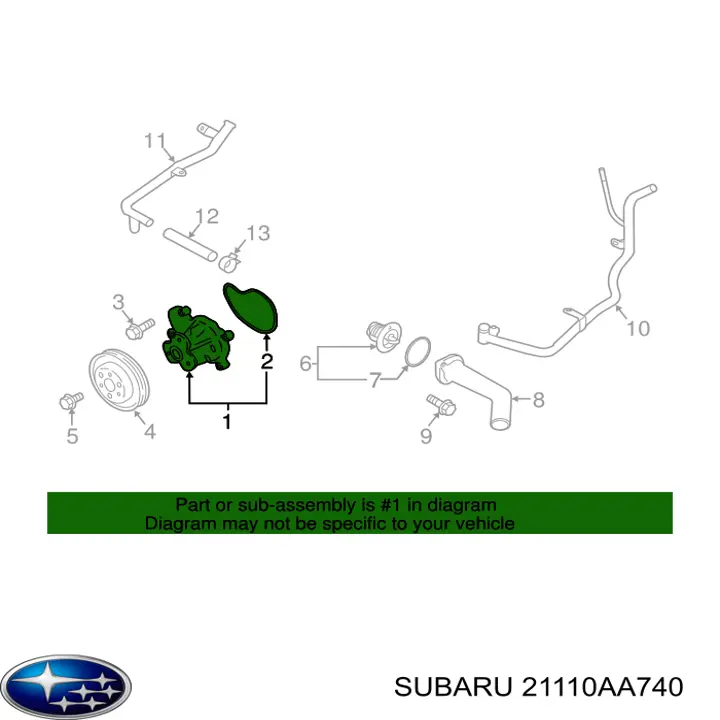 Помпа охолодження Subaru 21110AA740 ціна, від 62.06 USD