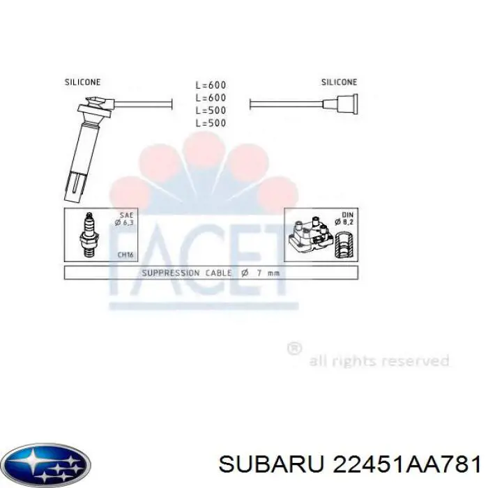 Кабель високовольтний, циліндр №2, 4 22451AA781 Subaru