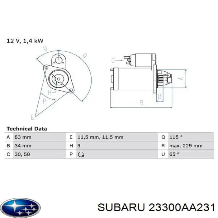 Стартер 23300AA231 Subaru