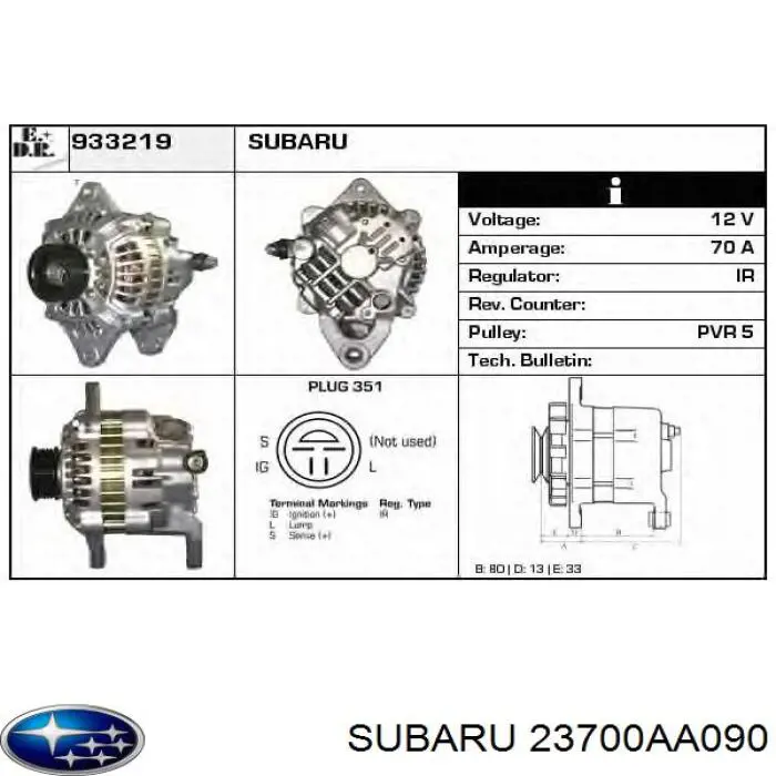 Генератор автомобільний Subaru 23700AA090