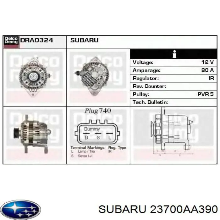 Купити 23700AA390 Subaru Генератор