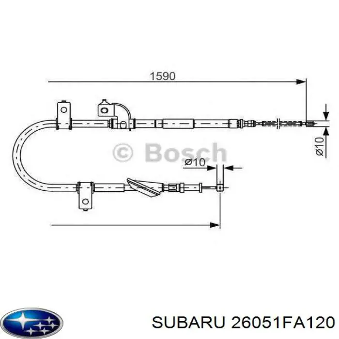 Трос ручного гальма задній, правий 26051FA120 Subaru