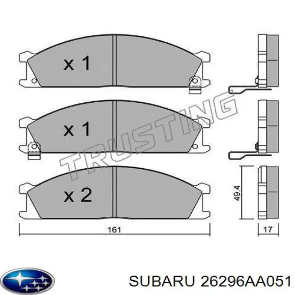 Колодки гальмівні передні, дискові 26296AA051 Subaru