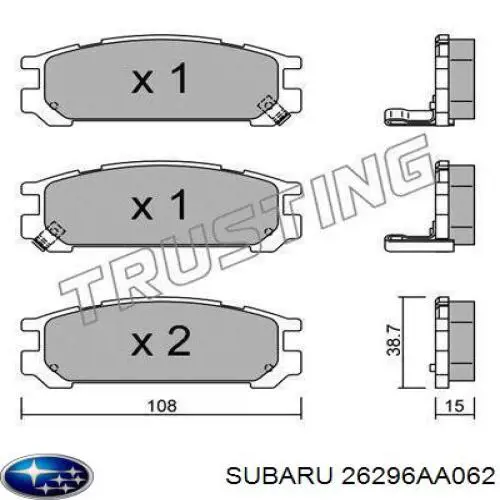 Задні гальмівні колодки Subaru 26296AA062 ціна, від 16.28 USD
