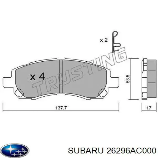 26296AC000 Subaru колодки гальмівні передні, дискові