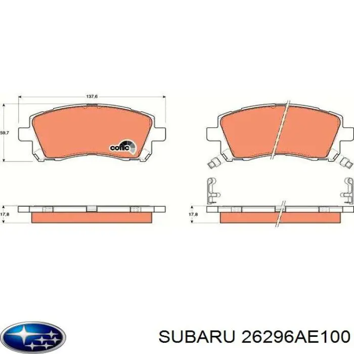 26296AE100 Subaru колодки гальмівні передні, дискові