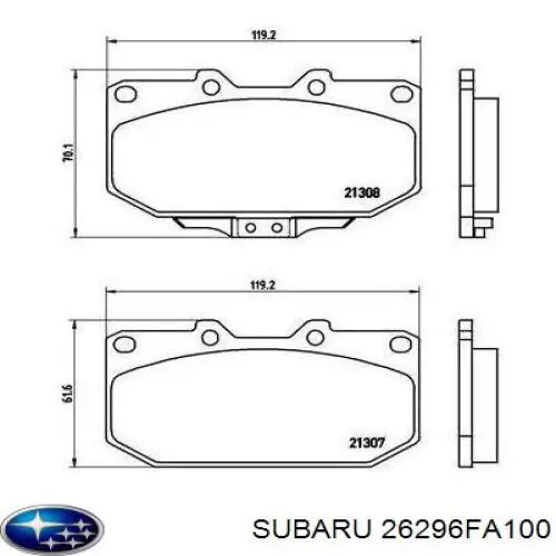 26296FA100 Subaru колодки гальмівні передні, дискові