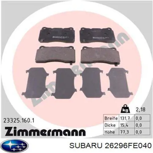 26296FE040 Subaru колодки гальмівні передні, дискові