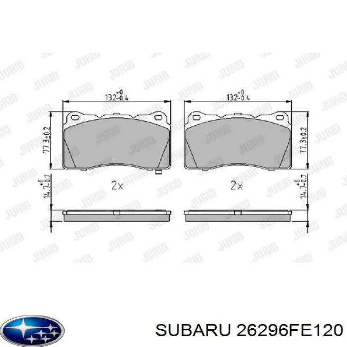 Передні тормозні колодки 26296FE120 Subaru