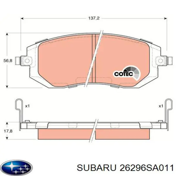 26296SA011 Subaru Передні гальмівні колодки