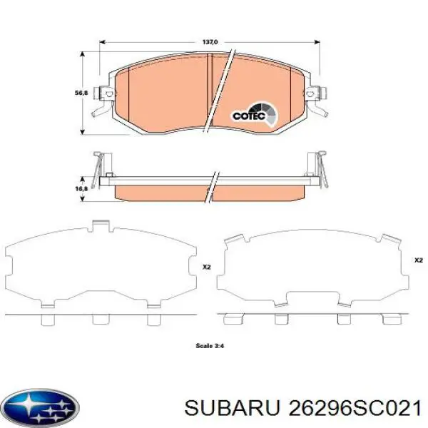Гальмівні колодки Subaru 26296SC021 ціна, від 29.14 USD