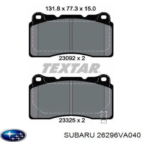 26296VA041 Subaru Передні гальмівні колодки