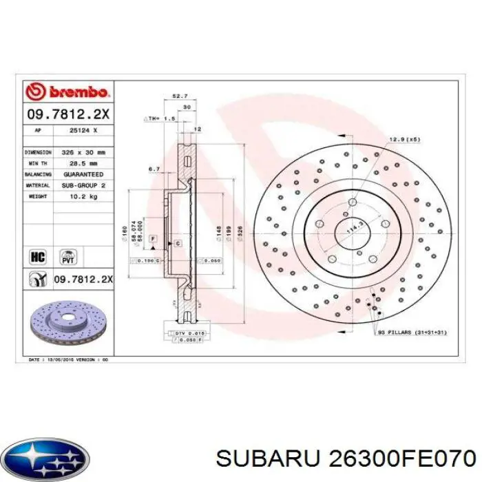 Диск переднього гальма Subaru 26300FE070 ціна, від 28.94 USD