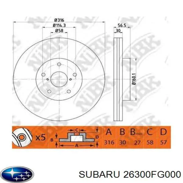 Диск гальмівний передній 26300FG000 Subaru