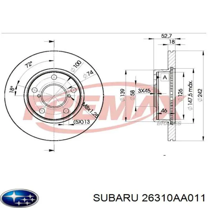 26310AA011 Subaru диск гальмівний передній
