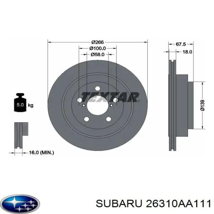 26310AA111 Subaru диск гальмівний задній