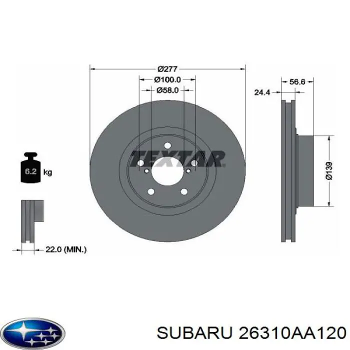 Гальмівні диски передні 26310AA120 Subaru