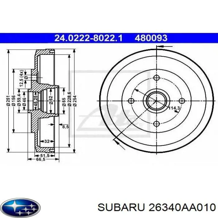 26340AA010 Subaru барабан гальмівний задній