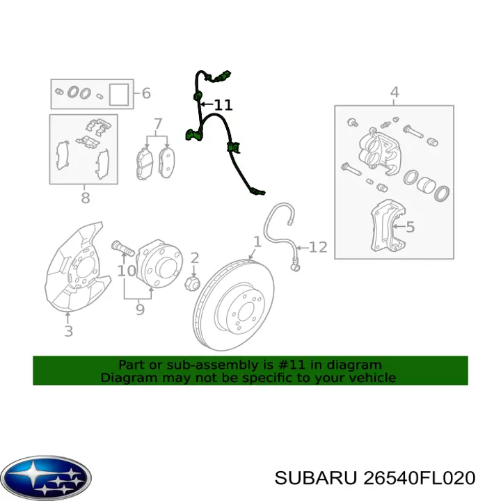 26540FL020 Subaru Шланг гальмівний передній, правий