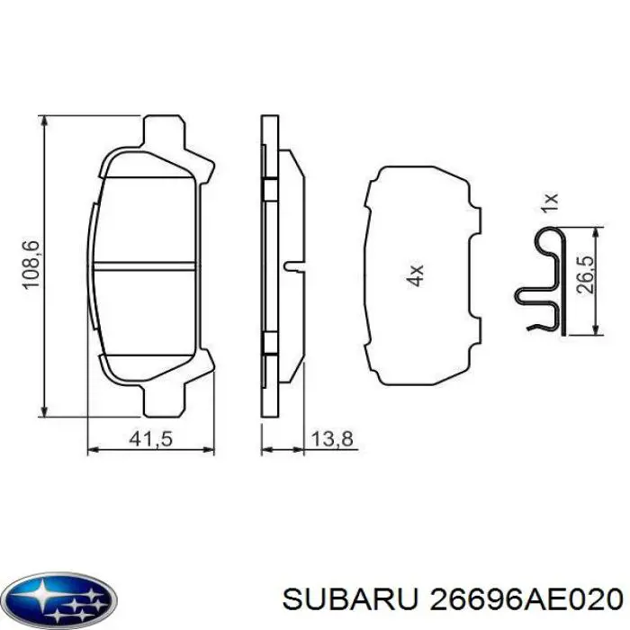 Задні гальмівні колодки 26696AE020 Subaru