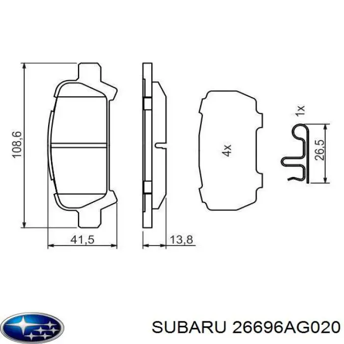 Задні гальмівні колодки 26696AG020 Subaru