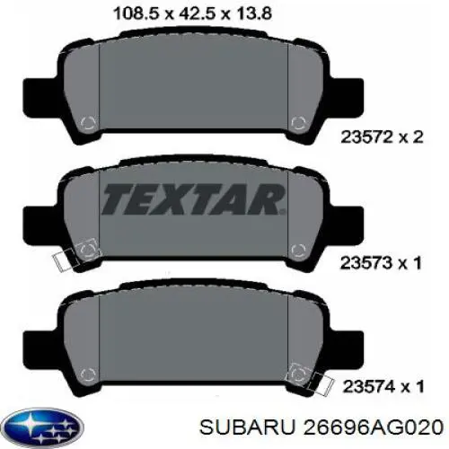 26696AG020 Subaru колодки гальмові задні, дискові