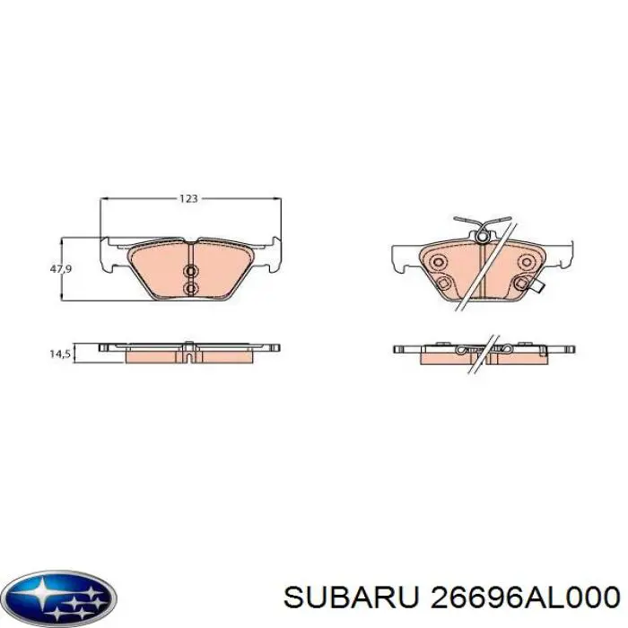 Колодки гальмові задні, дискові 26696AL000 Subaru