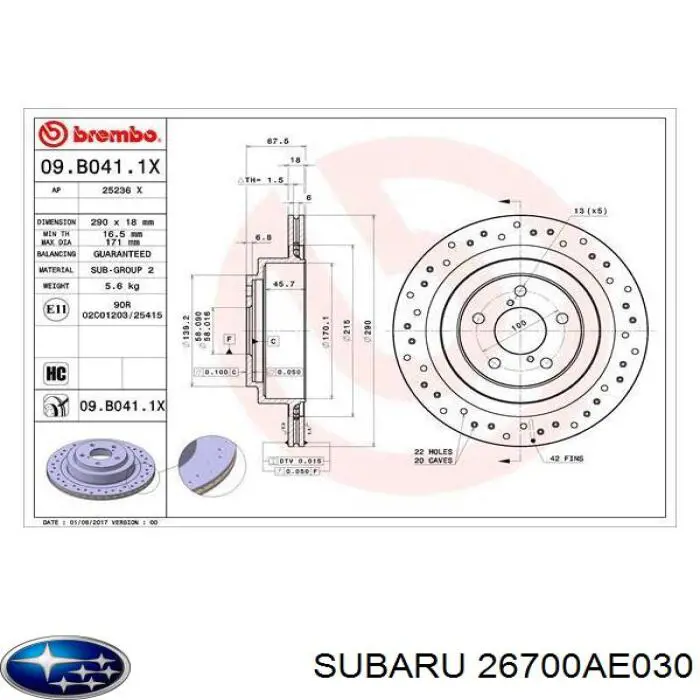 26700AE030 Subaru диск гальмівний задній